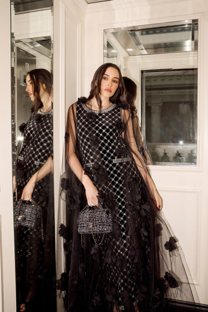 Midnight Bloom Organza Cape